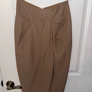 Burberry Asymmetrical Pleated Midi Pencil Skirt - Beige/Khaki